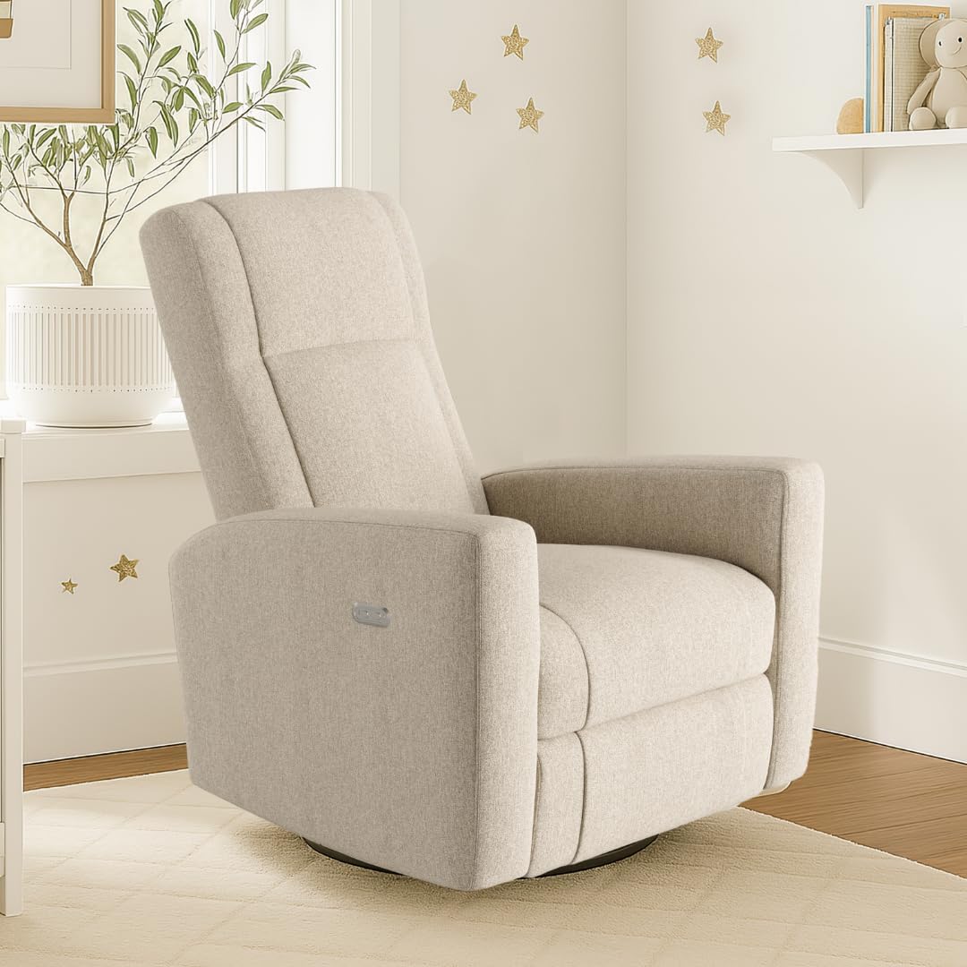 Dream Power Recliner Swivel Glider, Waterproof Performance Fabric, USB-A & USB-C Charger, Silent Electronic Power Recline, Tool Free 2-Step Assembly (Sand)