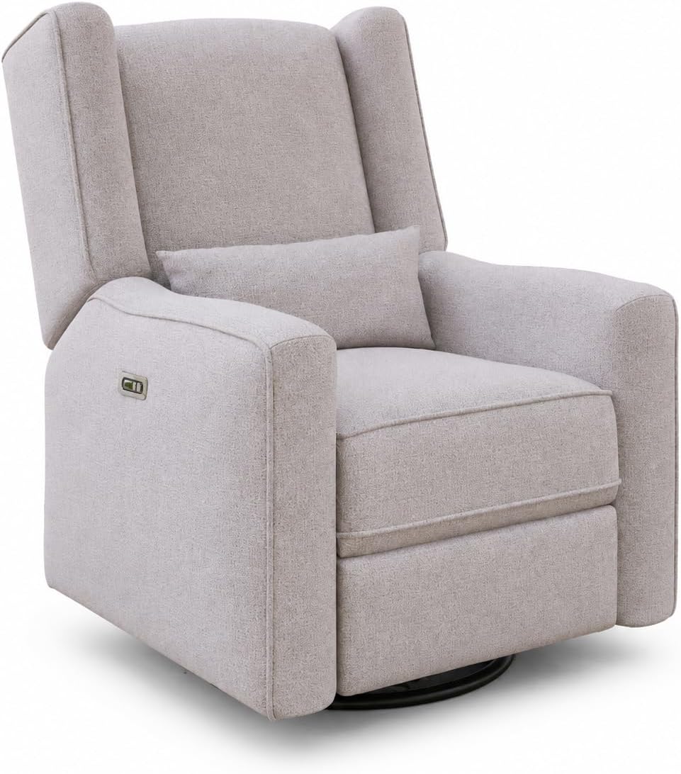 Contour Pedic Electronic Swivel Recliner Glider, Upholstered Glider with USB Port, Easy Assembly, Water-Stain Resistant Performance Fabric, Ultra-Soft and Highly Comfortable for Nursery Room Grey