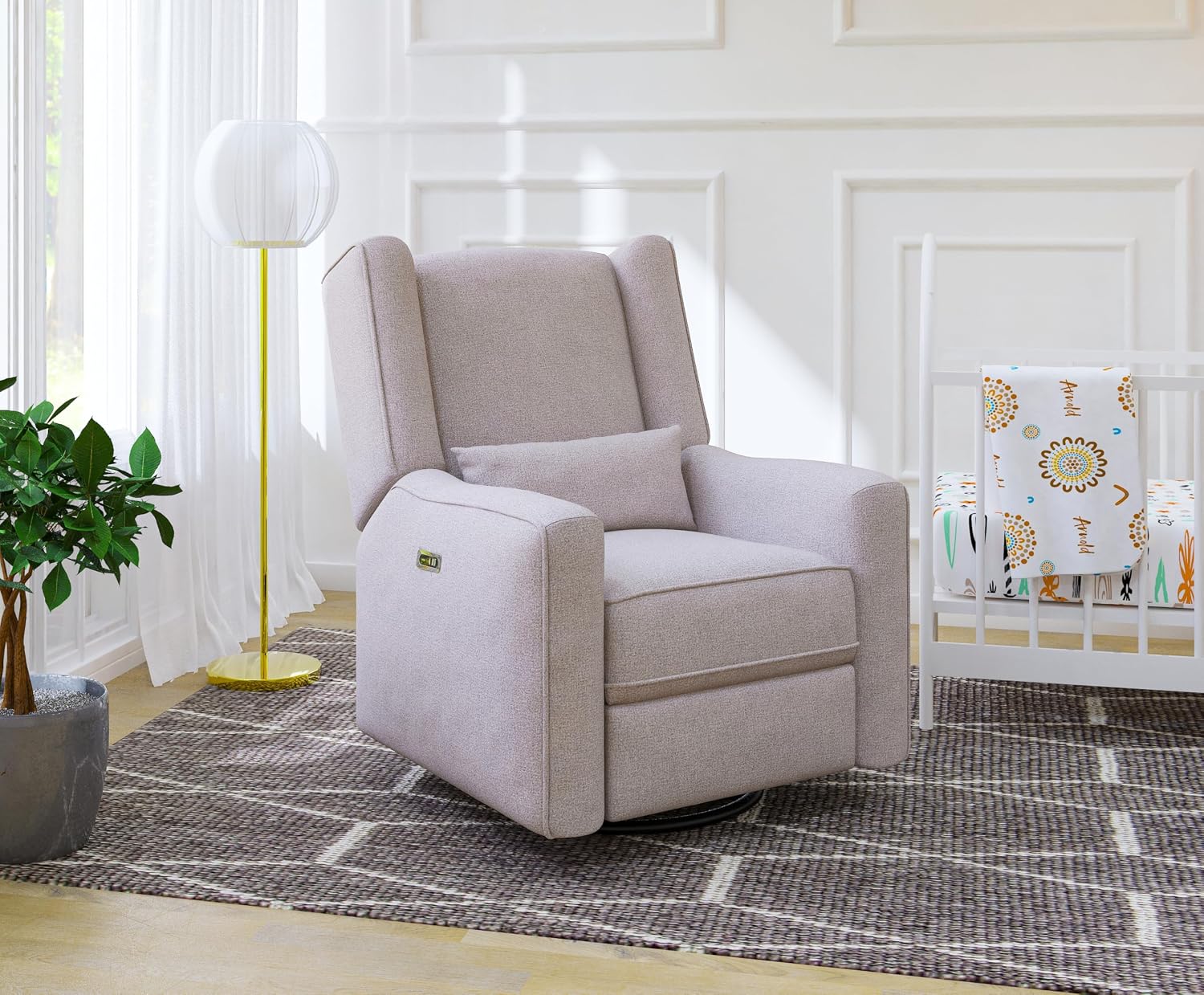 Contour Pedic Electronic Swivel Recliner Glider, Upholstered Glider with USB Port, Easy Assembly, Water-Stain Resistant Performance Fabric, Ultra-Soft and Highly Comfortable for Nursery Room Grey